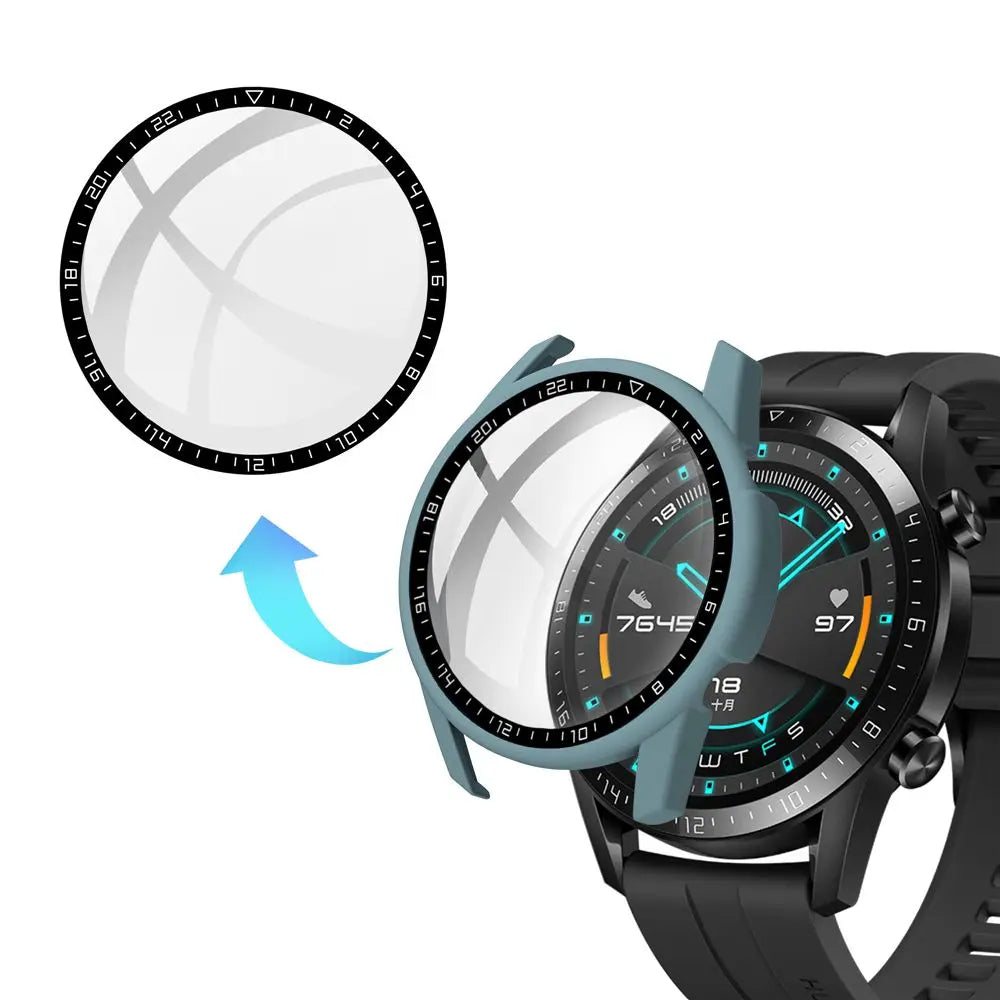 Dial Scale Protective Case For Huawei Watch GT 2 46mm Full Coverage Screen Protector Frame Shockproof PC Tempered Glass Cover