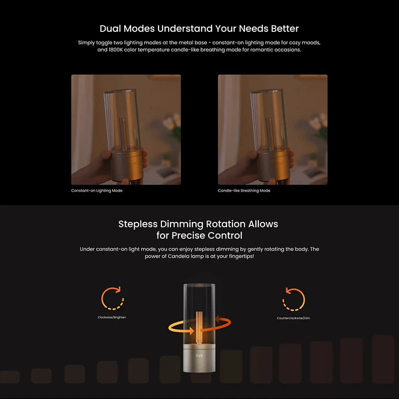 Yeelight Rechargeable Candle Light LED Night Light Ambience Light Stepless Dimming Bedroom Light Smart Portable Decorative Light