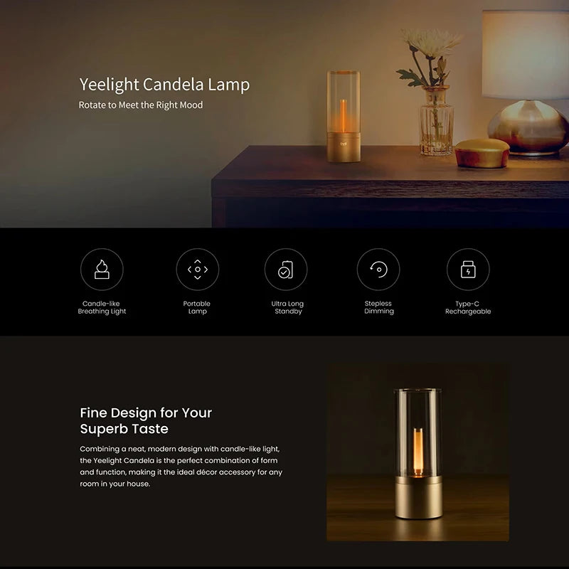 Yeelight Rechargeable Candle Light LED Night Light Ambience Light Stepless Dimming Bedroom Light Smart Portable Decorative Light