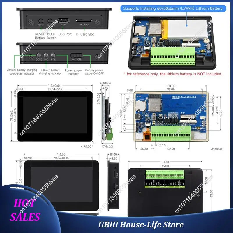 2X ESP32-S3 4.3Inch Touch LCD Development Board With Case, 800X480, 5-Point Touch, 32-Bit LX7 Dual-Core Processor-Best Selling