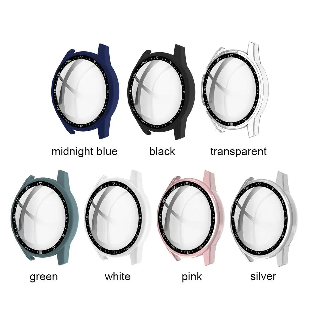 Dial Scale Protective Case For Huawei Watch GT 2 46mm Full Coverage Screen Protector Frame Shockproof PC Tempered Glass Cover