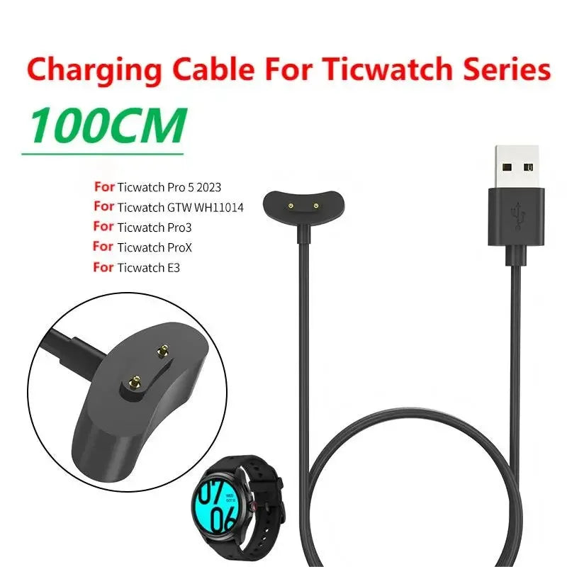 USB Charging Cable Magnetic Charger For Ticwatch Pro 5 / Pro X / Pro 3 Ultra GPS / Pro 3 GPS / E3 Replacement Pro5 Pro3 ProX