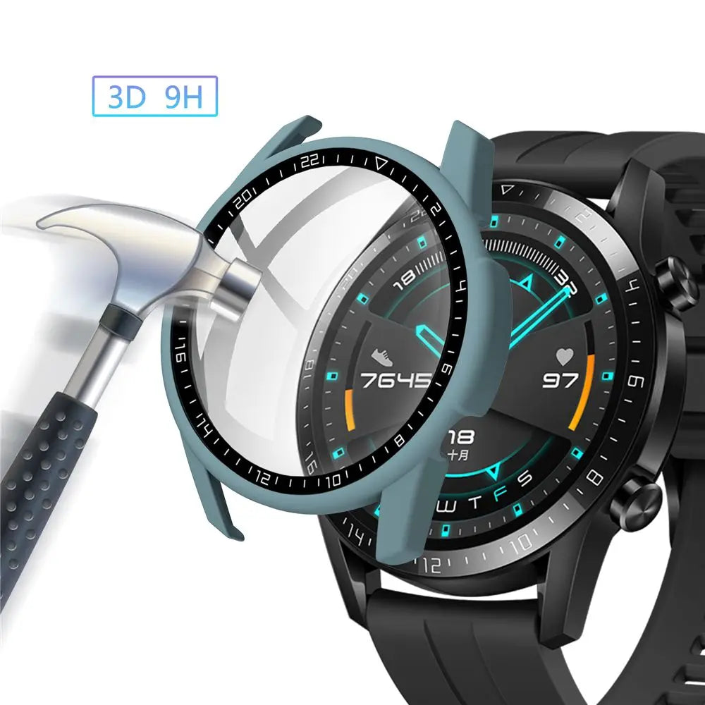 Dial Scale Protective Case For Huawei Watch GT 2 46mm Full Coverage Screen Protector Frame Shockproof PC Tempered Glass Cover